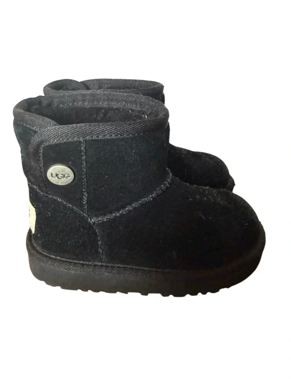 UGG Kids Jon’s Short Plush Boot - Black Suede-Size 8